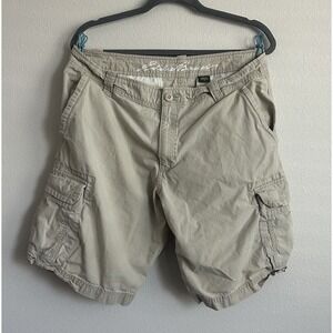 Eddie Bauer Mens Cargo Shorts Khaki Tan Cotton Utility Pockets Size 34